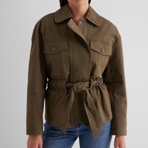 Twill Oversized Belted Utility Jacket NWT - Picture 2 of 5